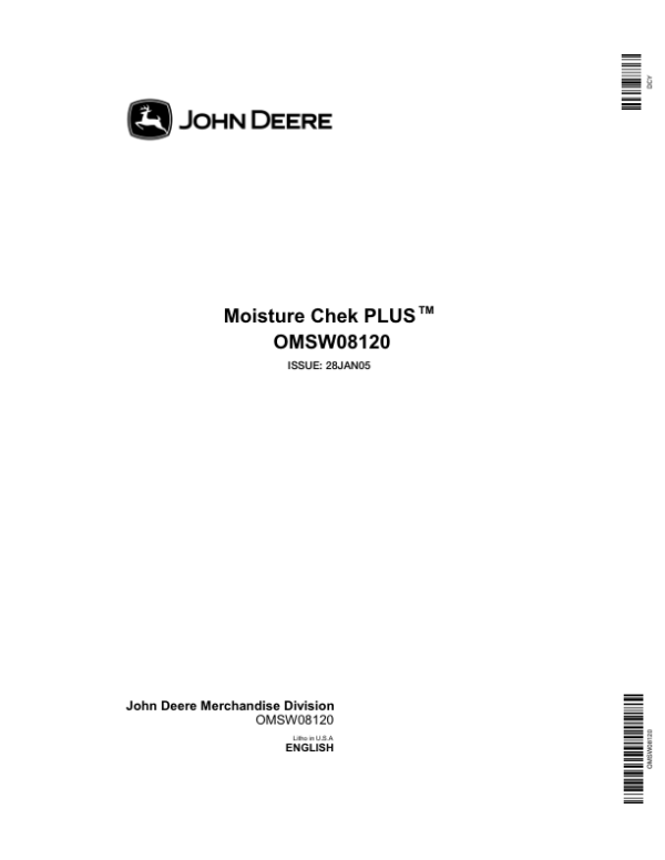 John Deere Moisture Chek Plus SW08120 Operator’s Manual (OMSW08120) Workshop Guide