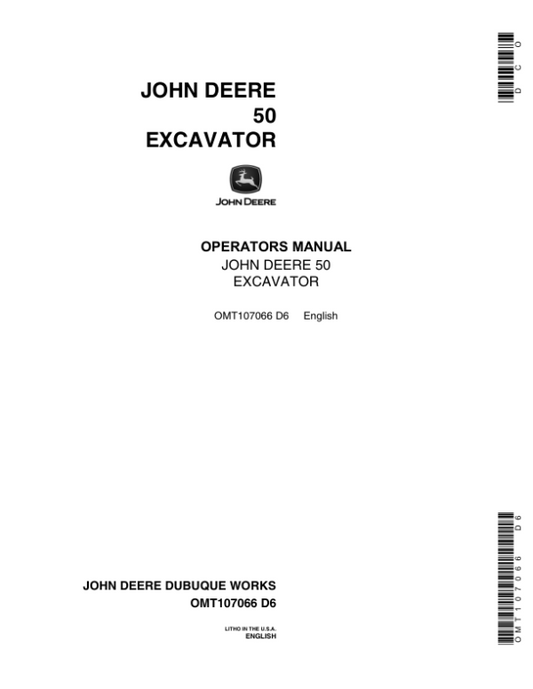 John Deere 50 Excavators Operator’s Manuals (OMT107066) Workshop Guide