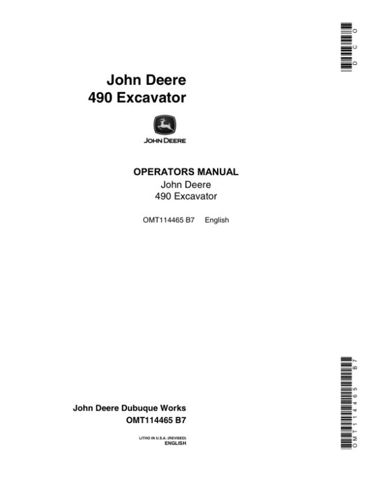 John Deere 490 Excavators Operator’s Manuals (OMT114465) Workshop Guide