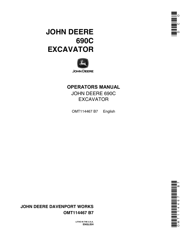 John Deere 690C Excavators Operator’s Manuals (OMT114467) Workshop Guide
