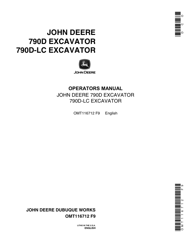 John Deere 790D, 790DLC Excavators Operator’s Manuals (OMT116712) Workshop Guide