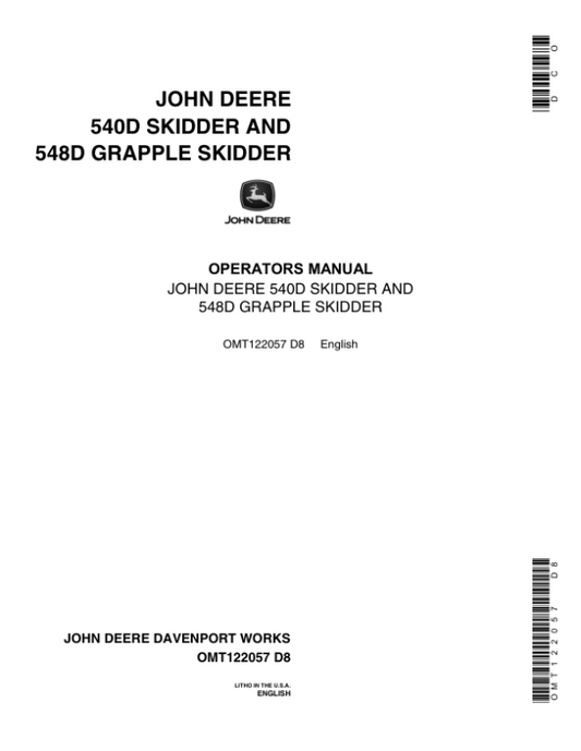 John Deere 540D, 548D Skidders Operator’s Manuals (OMT122057) Workshop Guide