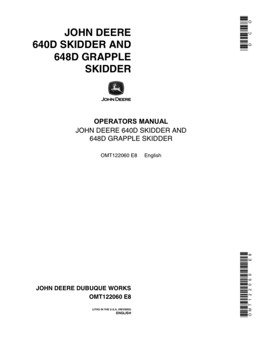 John Deere 640D, 648D Skidders Operator’s Manuals (OMT122060) Workshop Guide