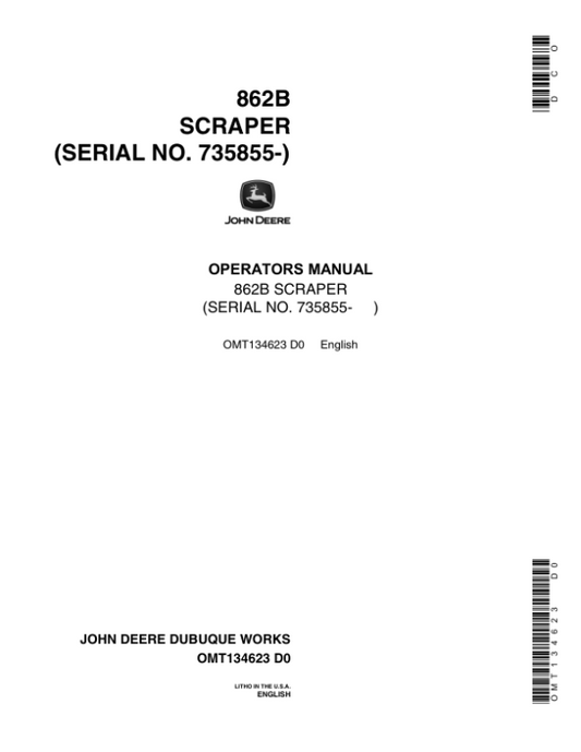 John Deere 862B Scrapers Operator’s Manuals (OMT134623) Workshop Guide