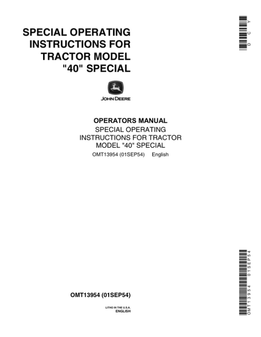 John Deere 40 Tractors Operator’s Manuals (OMT13954) Workshop Guide