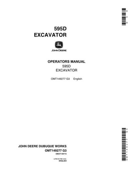 John Deere 595D Excavators Operator’s Manuals (OMT149277) Workshop Guide