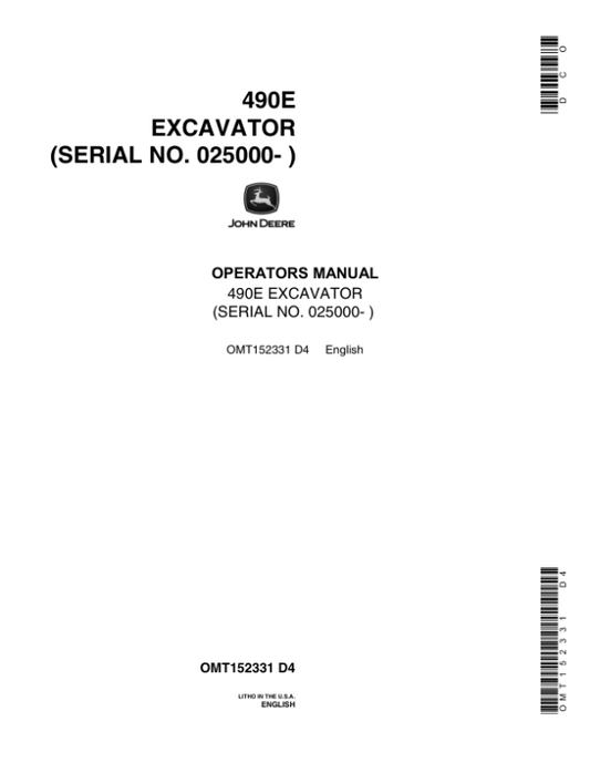 John Deere 490E Excavators Operator’s Manuals (OMT152331) Workshop Guide