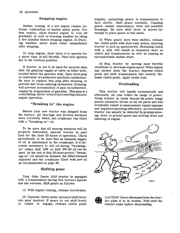 John Deere 1010 Tractors Operator’s Manuals (OMT15500) Workshop Guide