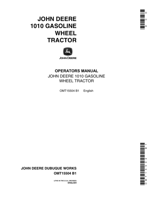 John Deere 1010 Tractors Operator’s Manuals (OMT15504) Workshop Guide