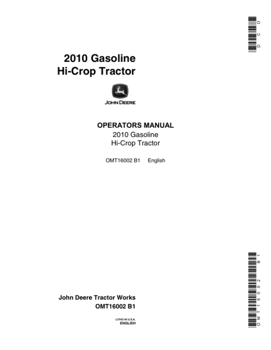 John Deere 2010 Tractors Operator’s Manuals (OMT16002) Workshop Guide