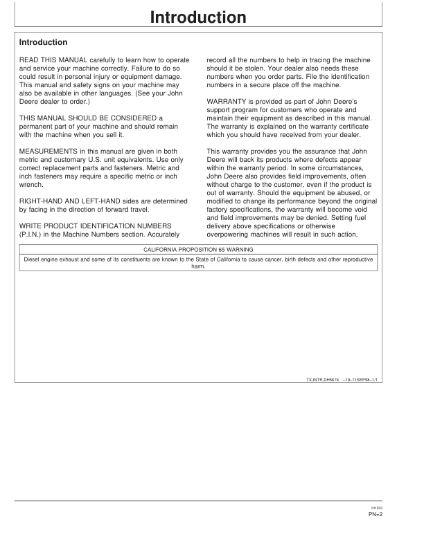 John Deere 653G Tracked Feller Bunchers Operator’s Manuals (OMT165605) Workshop Guide