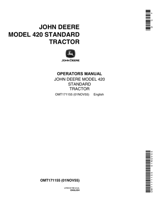 John Deere 420 Tractors Operator’s Manuals (OMT171155) Workshop Guide