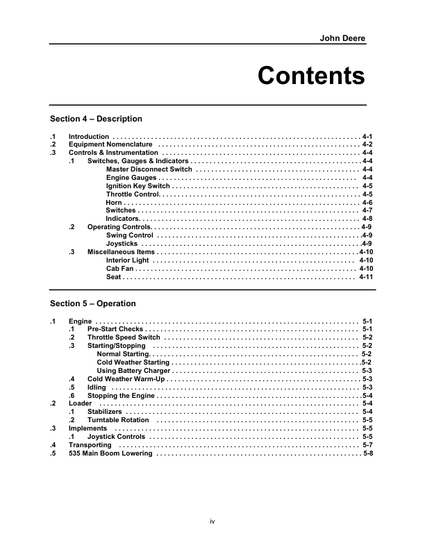 John Deere 535 Knuckleboom Loader Operator’s Manuals (OMT186071) Workshop Guide