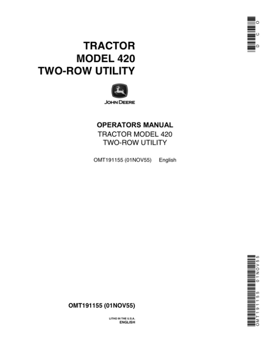 John Deere 420 Tractors Operator’s Manuals (OMT191155) Workshop Guide