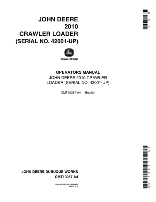 John Deere 2010 Crawlers Operator’s Manuals (OMT19257) Workshop Guide