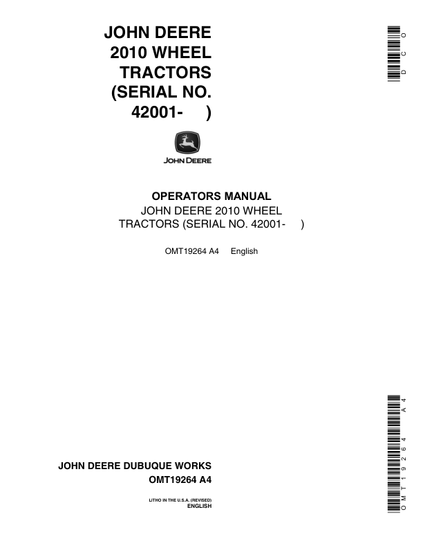 John Deere 2010 Tractors Operator’s Manuals (OMT19264) Workshop Guide