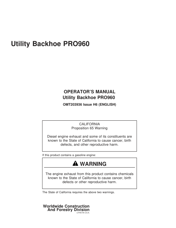 John Deere PRO960 Attachments Operator’s Manuals (OMT203936) Workshop Guide