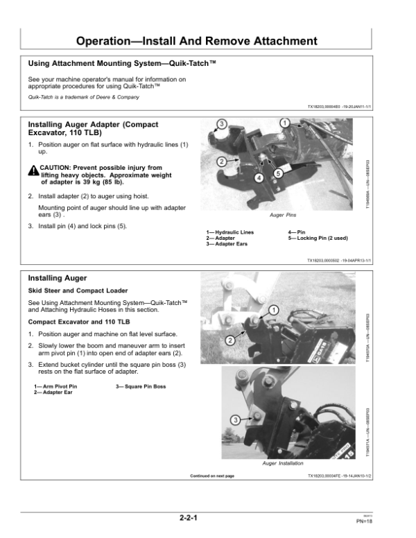 John Deere CA15, CA25, PA15, PA30 Attachments Operator’s Manuals (OMT204105) Workshop Guide