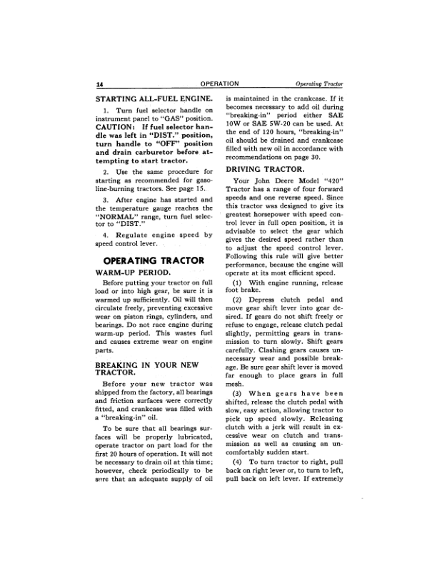 John Deere 420 Crawlers Operator’s Manuals (OMT20) Workshop Guide