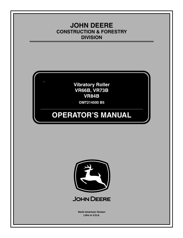 John Deere VR66B, VR73B, VR84B Attachments Operator’s Manuals (OMT214500) Workshop Guide