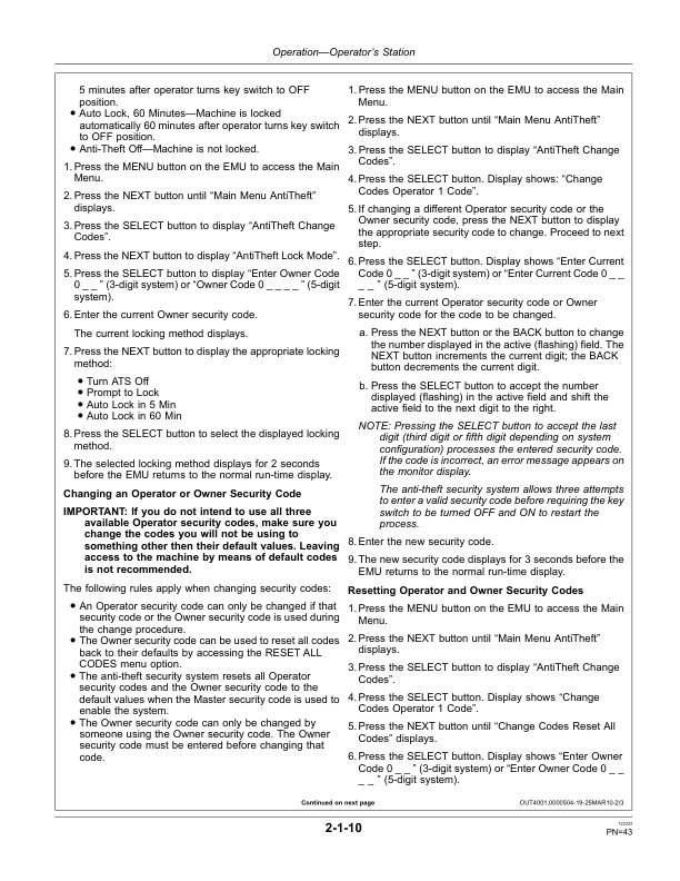 John Deere 318D, 320D Skid Steers Operator’s Manuals (OMT253020) Workshop Guide