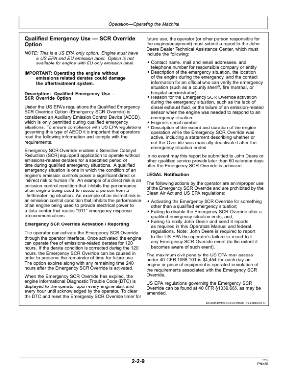 John Deere 370E, 410E, 460E Articulated Dump Trucks Operator’s Manuals (OMT329825X19) Workshop Guide