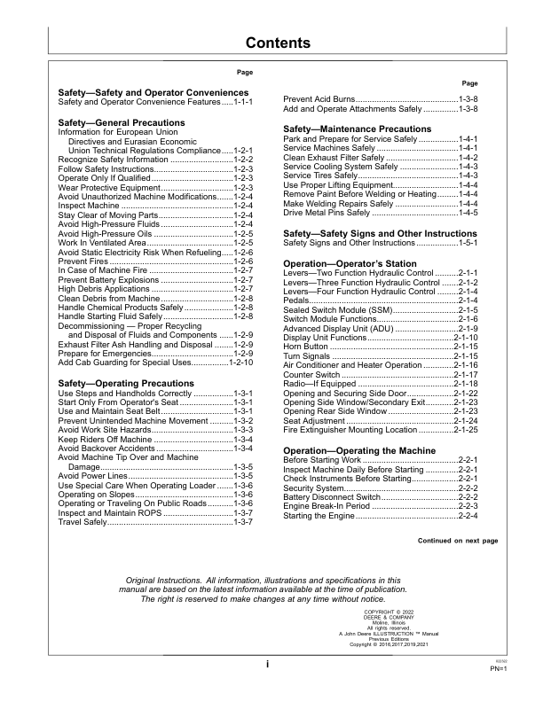 John Deere 444K Loaders Operator’s Manuals (OMT337062X19) Workshop Guide