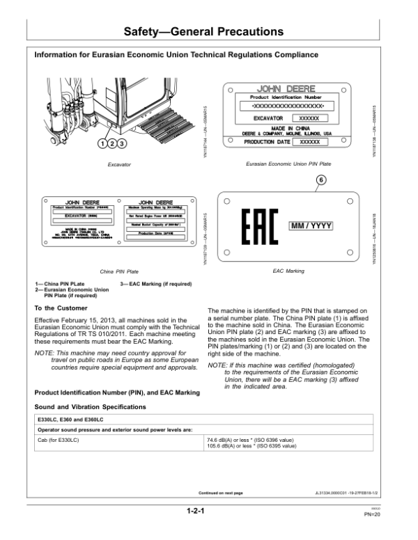 John Deere E330LC, E360, E360LC Excavators Operator’s Manuals (OMT347511X19) Workshop Guide