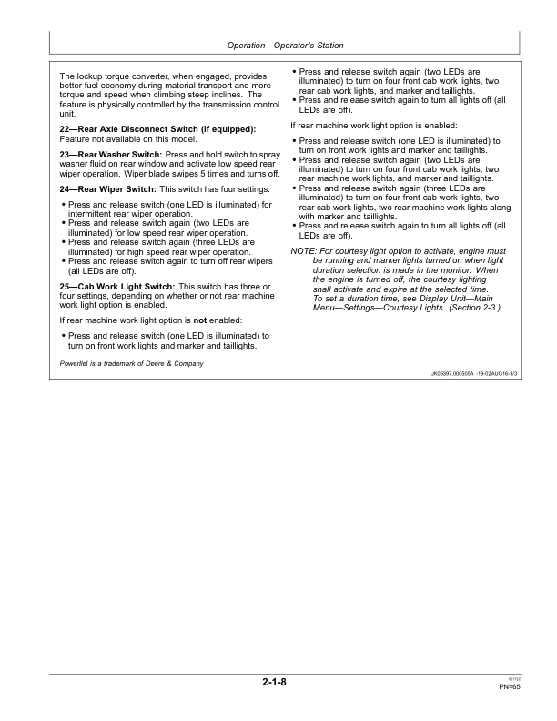 John Deere 524K SERIES II Loaders Operator’s Manuals (OMT387133X19) Workshop Guide