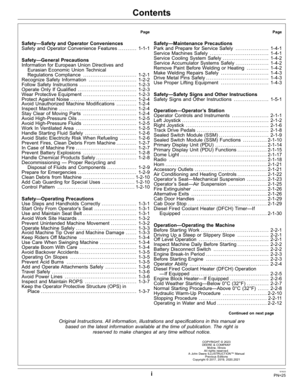 John Deere 903M, 953M, 959M Tracked Feller Bunchers Operator’s Manuals (OMT401135X19) Workshop Guide