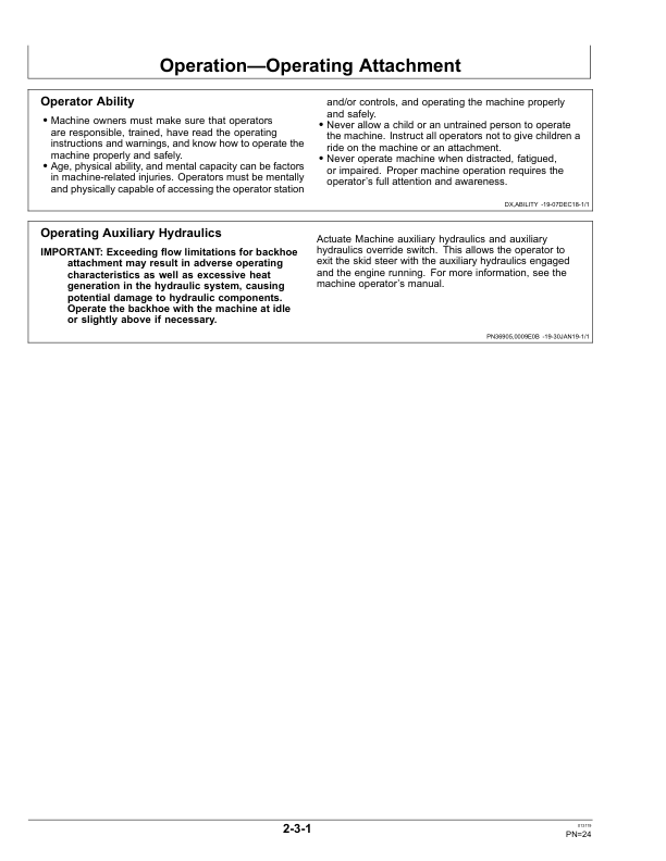 John Deere BH9B, BH10B, BH11B Worksite Pro Attachments Operator’s Manuals (OMT420808X19) Workshop Guide