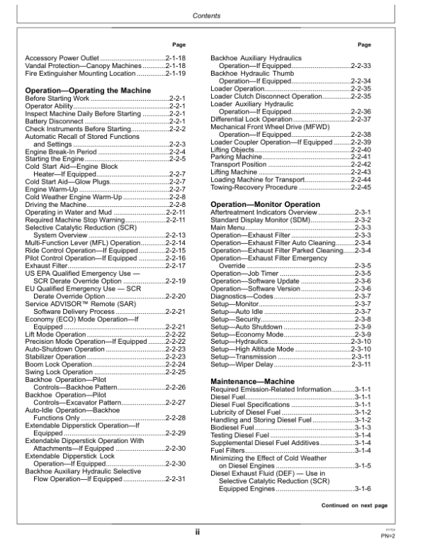 John Deere 710L Backhoe Loaders Operator’s Manuals (OMT426490X19) Workshop Guide
