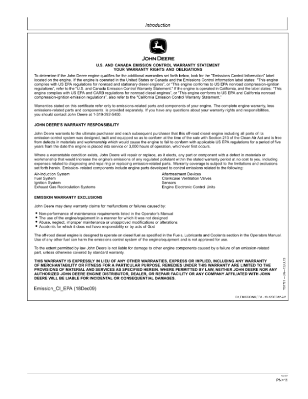 John Deere 200G Excavators Operator’s Manuals (OMT429492X19) Workshop Guide
