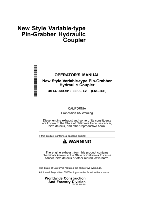 John Deere 75G Excavators Operator’s Manuals (OMT479684X019) Workshop Guide