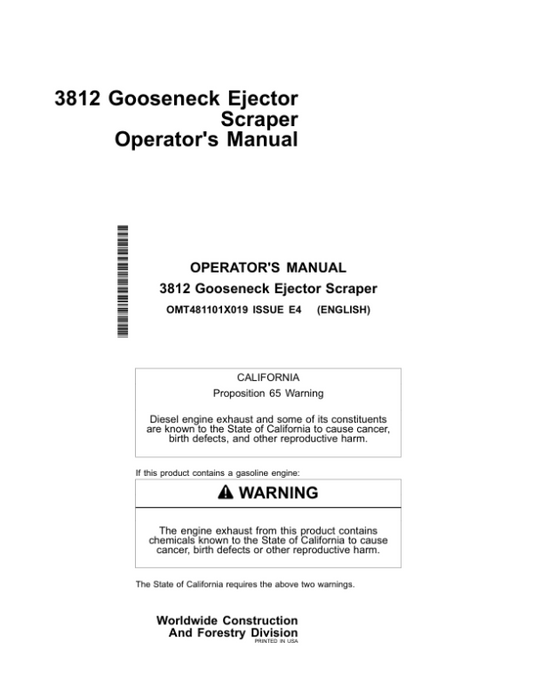 John Deere 3812 GOOSENECK Articulated Dump Trucks Operator’s Manuals (OMT481101X019) Workshop Guide