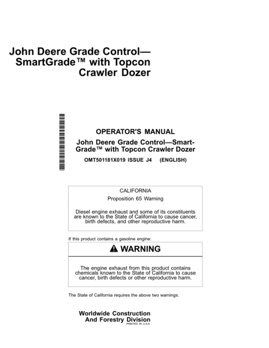 John Deere 450 P, 550 P, 650 P Crawler Dozers Operator’s Manuals (OMT501181X019) Workshop Guide