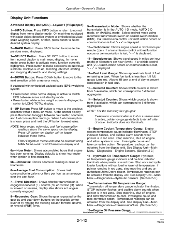 John Deere 624 P Loaders Operator’s Manuals (OMT505721X019) Workshop Guide