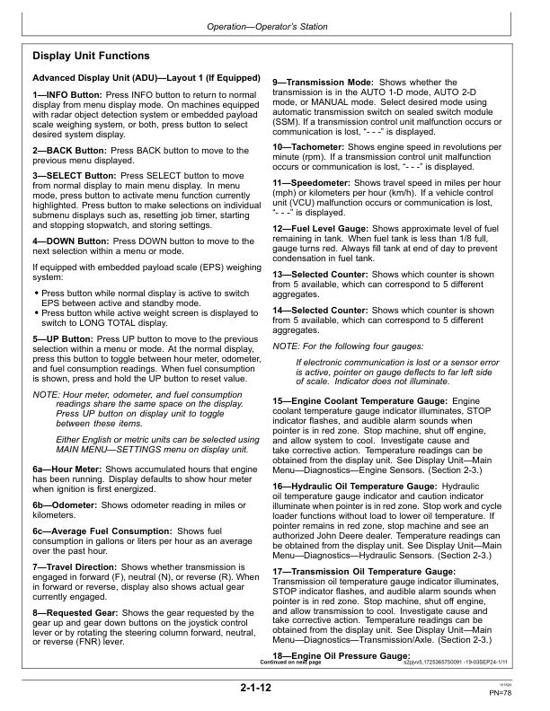 John Deere 624 P Loaders Operator’s Manuals (OMT505721X019) Workshop Guide