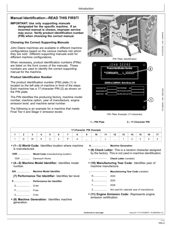 John Deere 824 P Loaders Operator’s Manuals (OMT507399X019) Workshop Guide