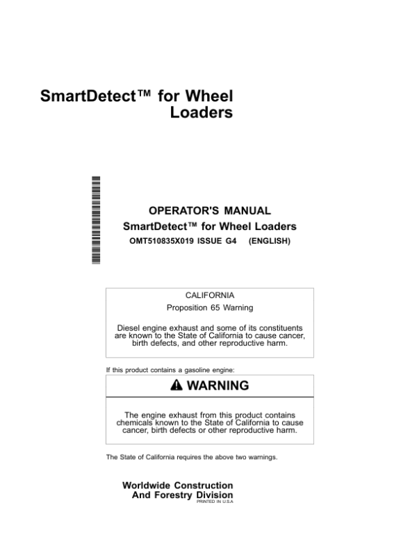John Deere 744 P, 744 X, 824 P, 824 X, 844 P, 904 P Loaders Operator’s Manuals (OMT510835X019) Workshop Guide