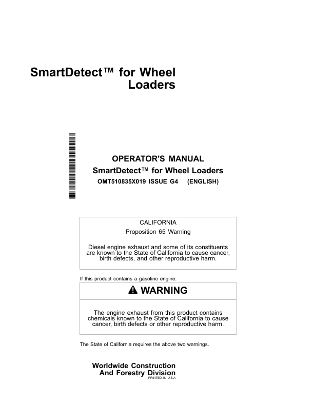 John Deere 744 P, 744 X, 824 P, 824 X, 844 P, 904 P Loaders Operator’s Manuals (OMT510835X019) Workshop Guide