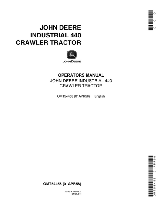 John Deere 440IC Crawlers Operator’s Manuals (OMT54458) Workshop Guide