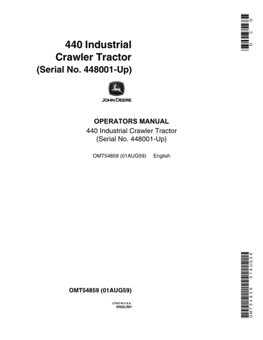 John Deere 440IC Crawlers Operator’s Manuals (OMT54859) Workshop Guide