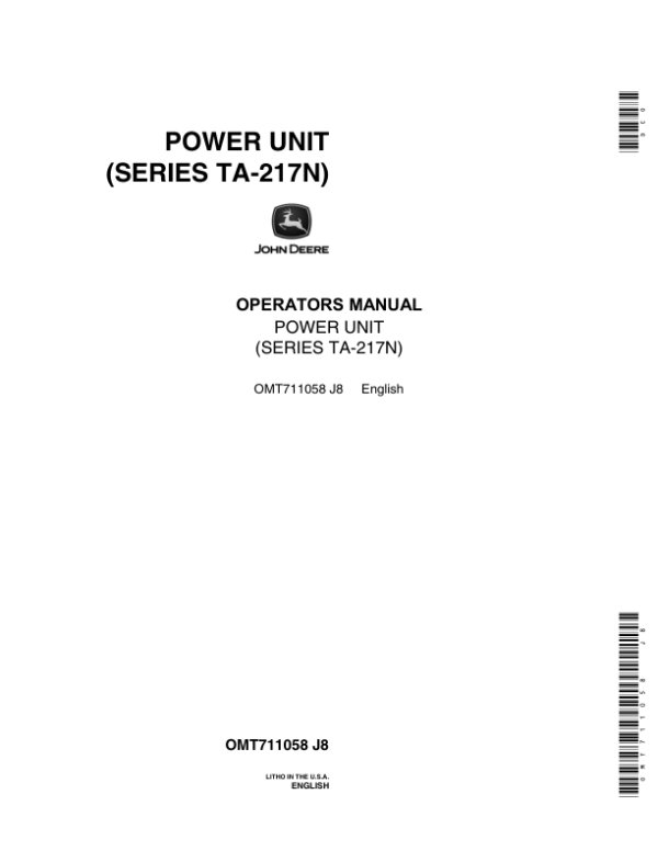 John Deere TA-217N Power Unit Operator’s Manual (OMT711058) Workshop Guide
