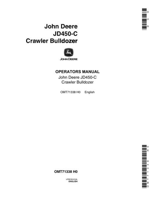 John Deere 450C Crawlers Operator’s Manuals (OMT71338) Workshop Guide