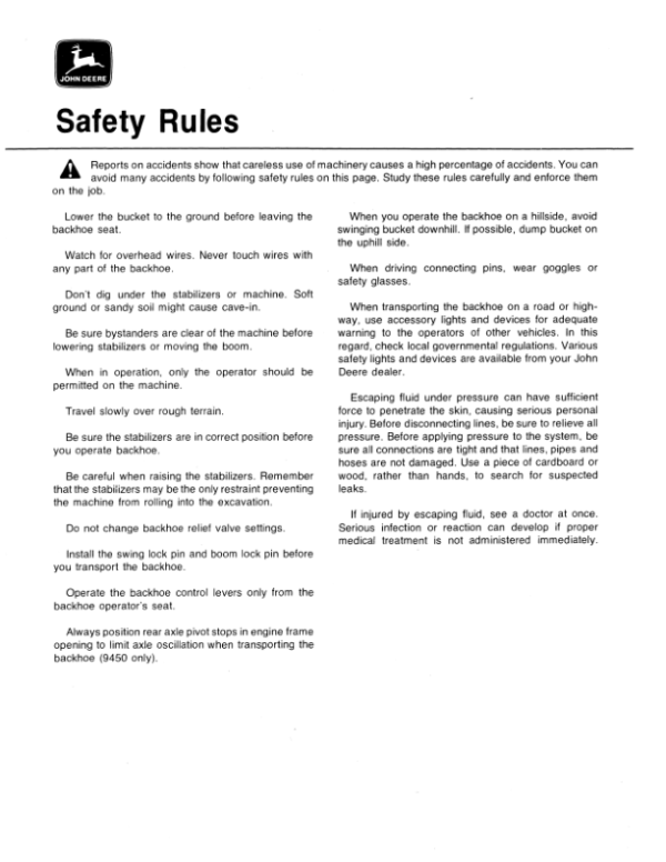 John Deere 9550 Attachments Operator’s Manuals (OMT73799) Workshop Guide