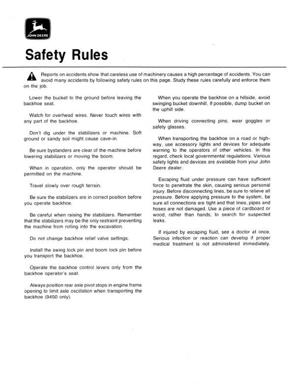 John Deere 9550 Attachments Operator’s Manuals (OMT73799) Workshop Guide