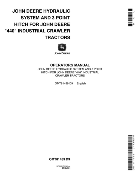 John Deere 440, 440IC, 440ICD Attachments Operator’s Manuals (OMT81459) Workshop Guide