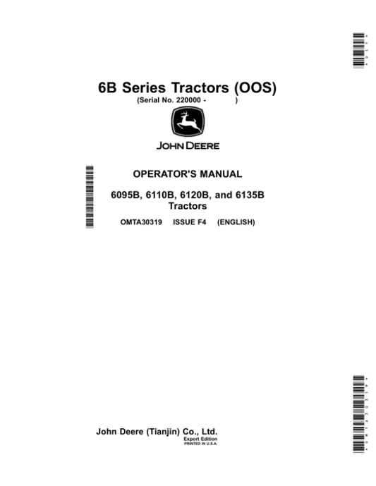 John Deere 6B Series Tractors (OOS) Operator’s Manual (OMTA30319) Workshop Guide