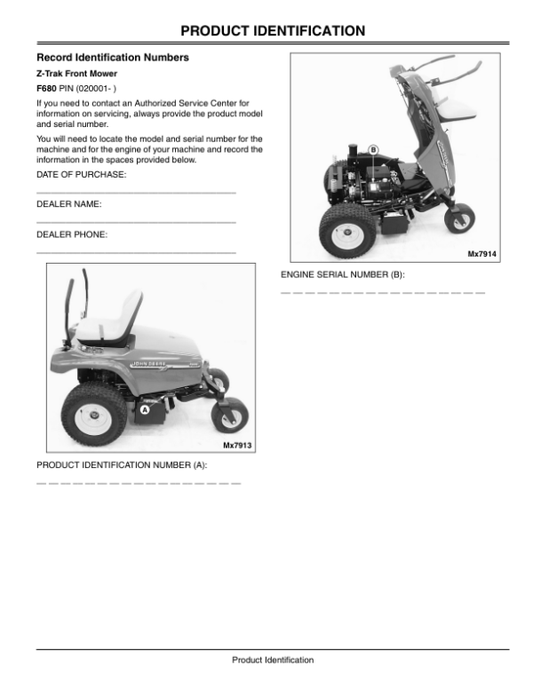 John Deere F680 ZTRAK Front Mower (020001-) Operator’s Manual (OMTCU14008) Workshop Guide